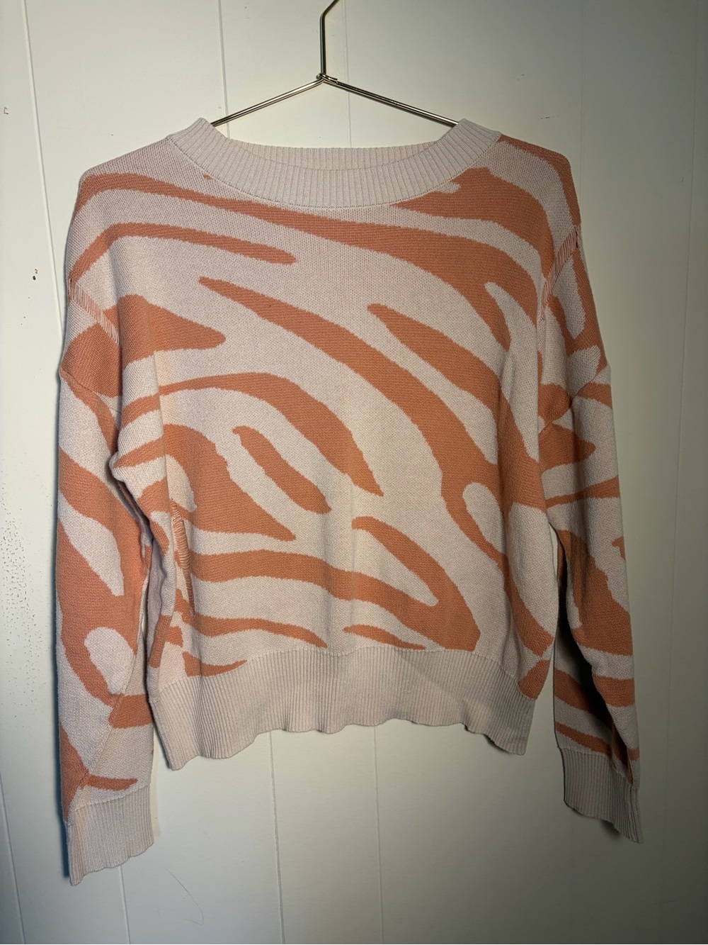 Women’s Peach Zebra-Print Crewneck Sweater